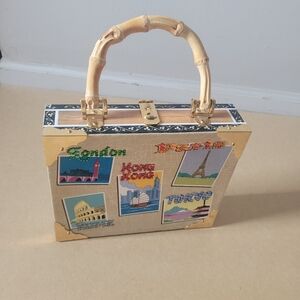 Chic Beige Cigar Handbag with Bamboo Handle